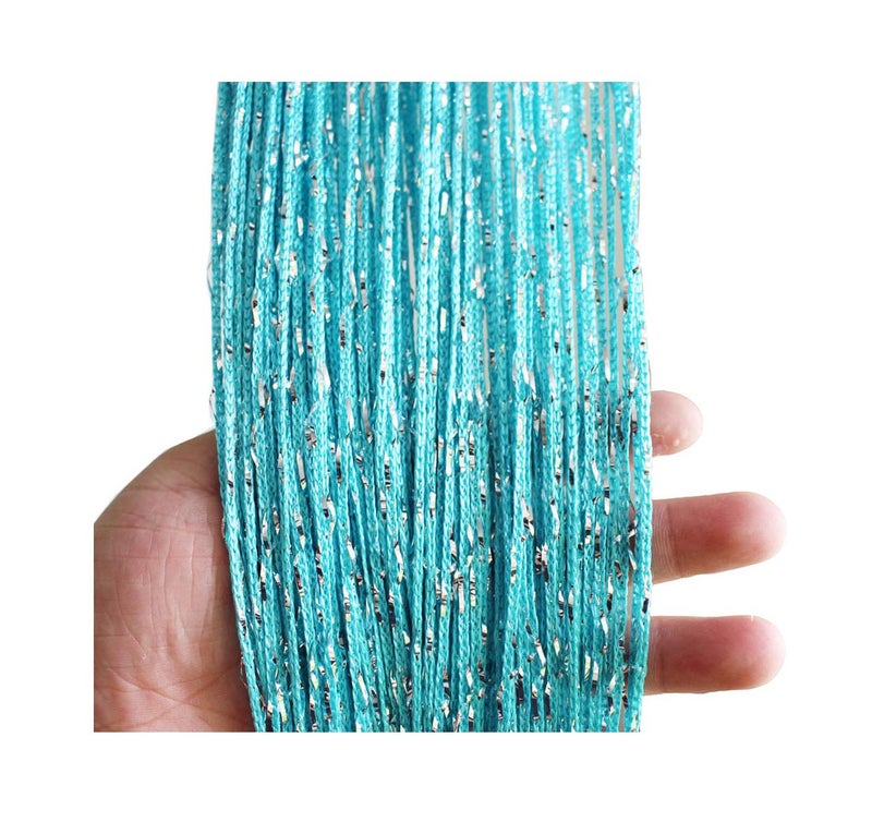 Eyotool 1x2 M Door String Curtain Rare Flat Silver Ribbon Thread Fringe Window Panel Room Divider Cute Strip Tassel for Wedding Coffee House Restaurant Parts, Blue - Image 1